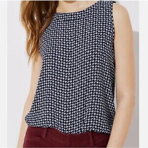 ANN TAYLOR LOFT Floral Piped Mixed Media Shell Tank Top